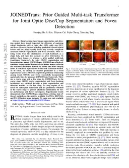 JOINEDTrans: Prior Guided Multi-task Transformer for Joint Optic
  Disc/Cup Segmentation and Fovea Detection