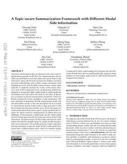 A Topic-aware Summarization Framework with Different Modal Side
  Information