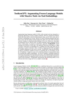 ToolkenGPT: Augmenting Frozen Language Models with Massive Tools via
  Tool Embeddings