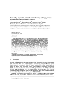Trustworthy, responsible, ethical AI in manufacturing and supply chains:
  synthesis and emerging research questions