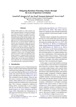 Mitigating Backdoor Poisoning Attacks through the Lens of Spurious
  Correlation