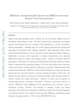 IKDSumm: Incorporating Key-phrases into BERT for extractive Disaster
  Tweet Summarization