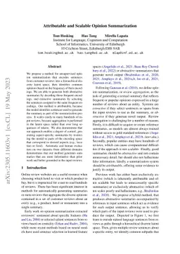 Attributable and Scalable Opinion Summarization