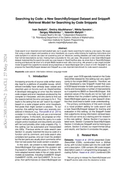 Searching by Code: a New SearchBySnippet Dataset and SnippeR Retrieval
  Model for Searching by Code Snippets