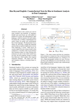 Bias Beyond English: Counterfactual Tests for Bias in Sentiment Analysis
  in Four Languages