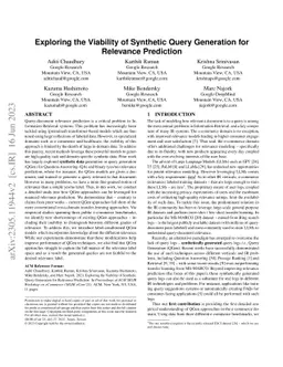 Exploring the Viability of Synthetic Query Generation for Relevance
  Prediction