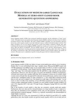 Evaluation of medium-large Language Models at zero-shot closed book
  generative question answering