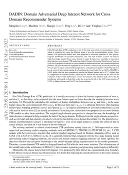 DADIN: Domain Adversarial Deep Interest Network for Cross Domain
  Recommender Systems