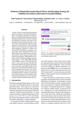 Pointwise Mutual Information Based Metric and Decoding Strategy for
  Faithful Generation in Document Grounded Dialogs