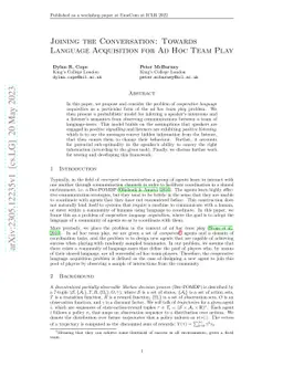 Joining the Conversation: Towards Language Acquisition for Ad Hoc Team
  Play