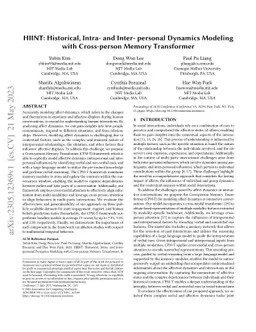 HIINT: Historical, Intra- and Inter- personal Dynamics Modeling with
  Cross-person Memory Transformer