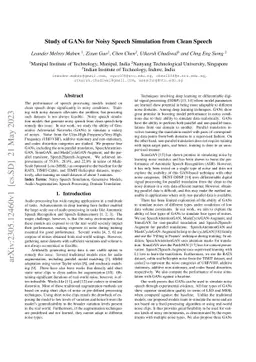 Study of GANs for Noisy Speech Simulation from Clean Speech
