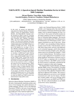 VAKTA-SETU: A Speech-to-Speech Machine Translation Service in Select
  Indic Languages