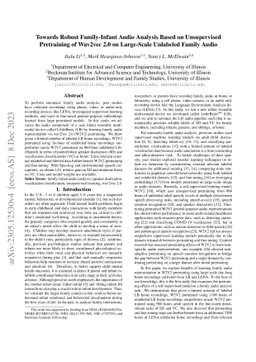 Towards Robust Family-Infant Audio Analysis Based on Unsupervised
  Pretraining of Wav2vec 2.0 on Large-Scale Unlabeled Family Audio