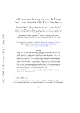 A Reinforcement Learning Approach for Robust Supervisory Control of UAVs
  Under Disturbances