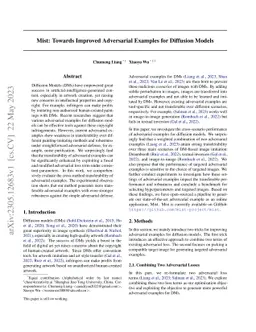 Mist: Towards Improved Adversarial Examples for Diffusion Models