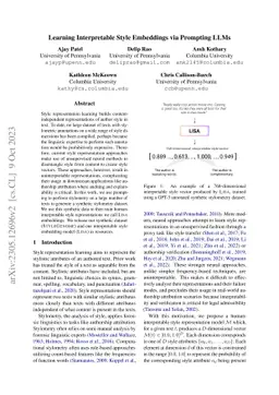 Learning Interpretable Style Embeddings via Prompting LLMs