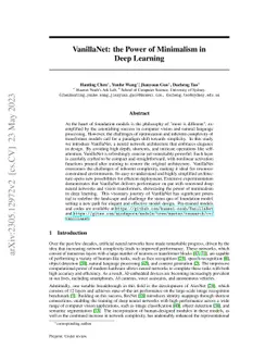 VanillaNet: the Power of Minimalism in Deep Learning