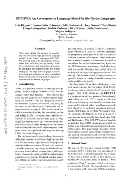 GPT-SW3: An Autoregressive Language Model for the Nordic Languages