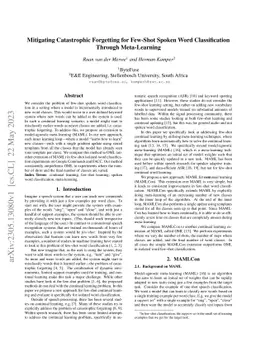 Mitigating Catastrophic Forgetting for Few-Shot Spoken Word
  Classification Through Meta-Learning