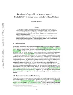 Sketch-and-Project Meets Newton Method: Global $\mathcal O(k^{-2})$
  Convergence with Low-Rank Updates