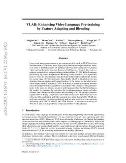 VLAB: Enhancing Video Language Pre-training by Feature Adapting and
  Blending
