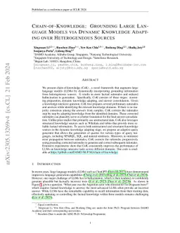 Chain-of-Knowledge: Grounding Large Language Models via Dynamic
  Knowledge Adapting over Heterogeneous Sources
