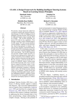 CLASS: A Design Framework for building Intelligent Tutoring Systems
  based on Learning Science principles