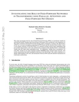 Investigating the Role of Feed-Forward Networks in Transformers Using
  Parallel Attention and Feed-Forward Net Design