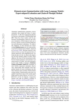 Element-aware Summarization with Large Language Models: Expert-aligned
  Evaluation and Chain-of-Thought Method