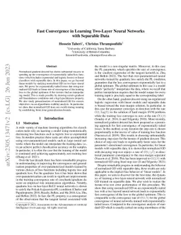 Fast Convergence in Learning Two-Layer Neural Networks with Separable
  Data