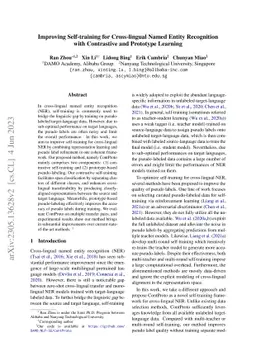 Improving Self-training for Cross-lingual Named Entity Recognition with
  Contrastive and Prototype Learning