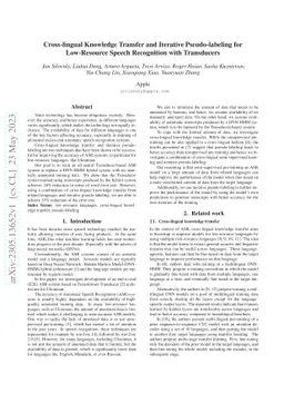 Cross-lingual Knowledge Transfer and Iterative Pseudo-labeling for
  Low-Resource Speech Recognition with Transducers