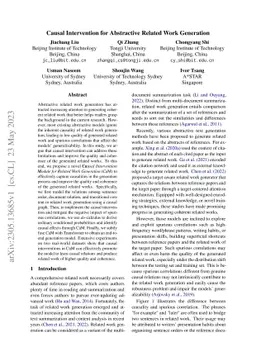 Causal Intervention for Abstractive Related Work Generation