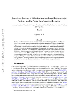 Optimizing Long-term Value for Auction-Based Recommender Systems via
  On-Policy Reinforcement Learning