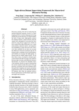 Topic-driven Distant Supervision Framework for Macro-level Discourse
  Parsing