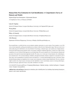 Human Body Pose Estimation for Gait Identification: A Comprehensive
  Survey of Datasets and Models