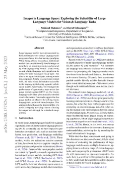 Images in Language Space: Exploring the Suitability of Large Language
  Models for Vision & Language Tasks