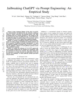 Jailbreaking ChatGPT via Prompt Engineering: An Empirical Study