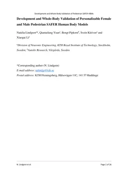 Development and Whole-Body Validation of Personalizable Female and Male
  Pedestrian SAFER Human Body Models