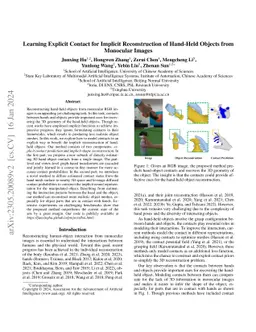 Learning Explicit Contact for Implicit Reconstruction of Hand-held
  Objects from Monocular Images