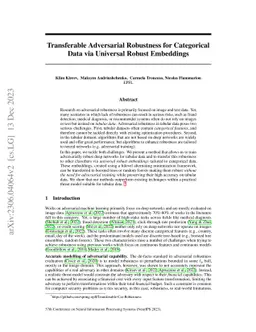 Transferable Adversarial Robustness for Categorical Data via Universal
  Robust Embeddings
