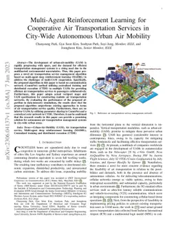 Multi-Agent Reinforcement Learning for Cooperative Air Transportation
  Services in City-Wide Autonomous Urban Air Mobility