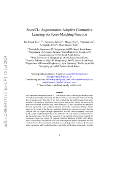 ScoreCL: Augmentation-Adaptive Contrastive Learning via Score-Matching
  Function