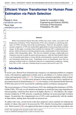 Efficient Vision Transformer for Human Pose Estimation via Patch
  Selection