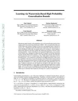 Learning via Wasserstein-Based High Probability Generalisation Bounds