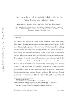 Defocus to focus: Photo-realistic bokeh rendering by fusing defocus and
  radiance priors