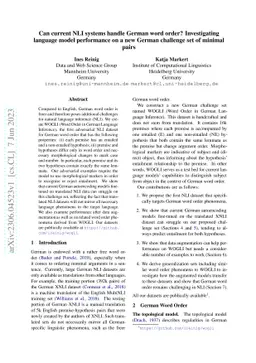 Can current NLI systems handle German word order? Investigating language
  model performance on a new German challenge set of minimal pairs