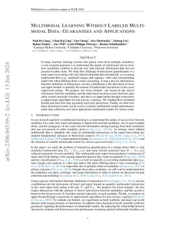 Multimodal Learning Without Labeled Multimodal Data: Guarantees and
  Applications
