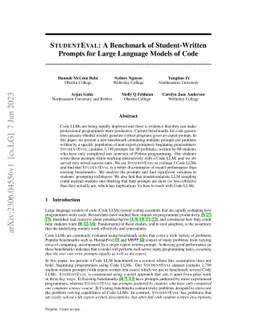 StudentEval: A Benchmark of Student-Written Prompts for Large Language
  Models of Code